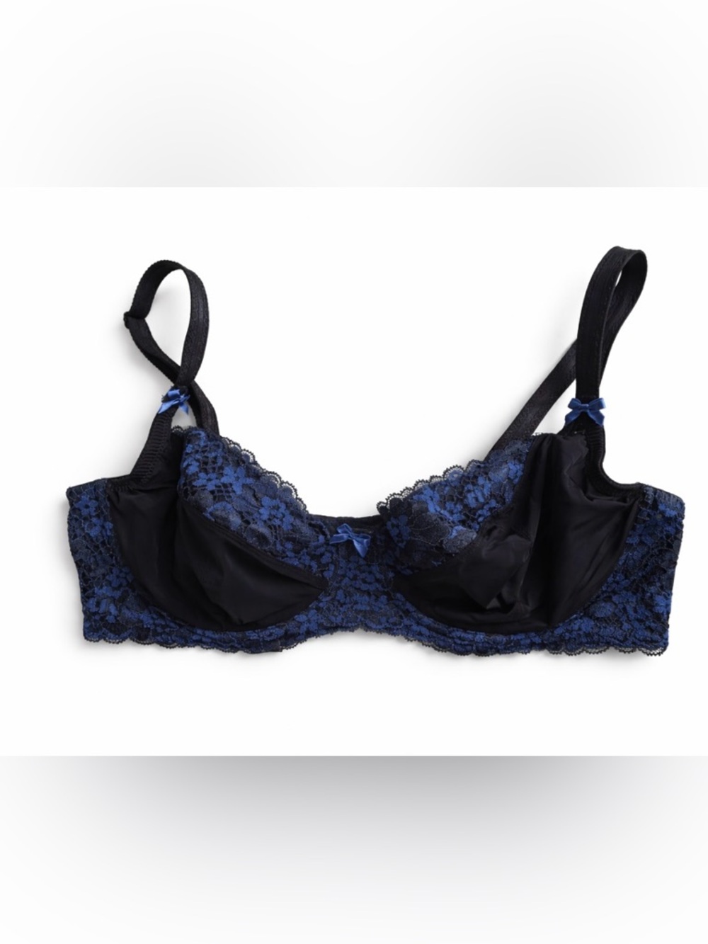 Adore Me Lace Underwire Bra 40D Black Blue Floral Mesh EUC
